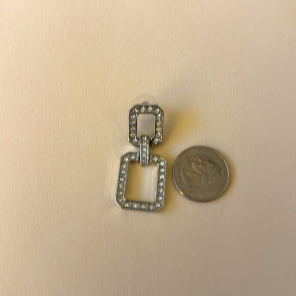 NWOT Pave CZ Geometric Dangle Earrings in Silver-tone Metal with Post Backing. - Picture 5 of 5